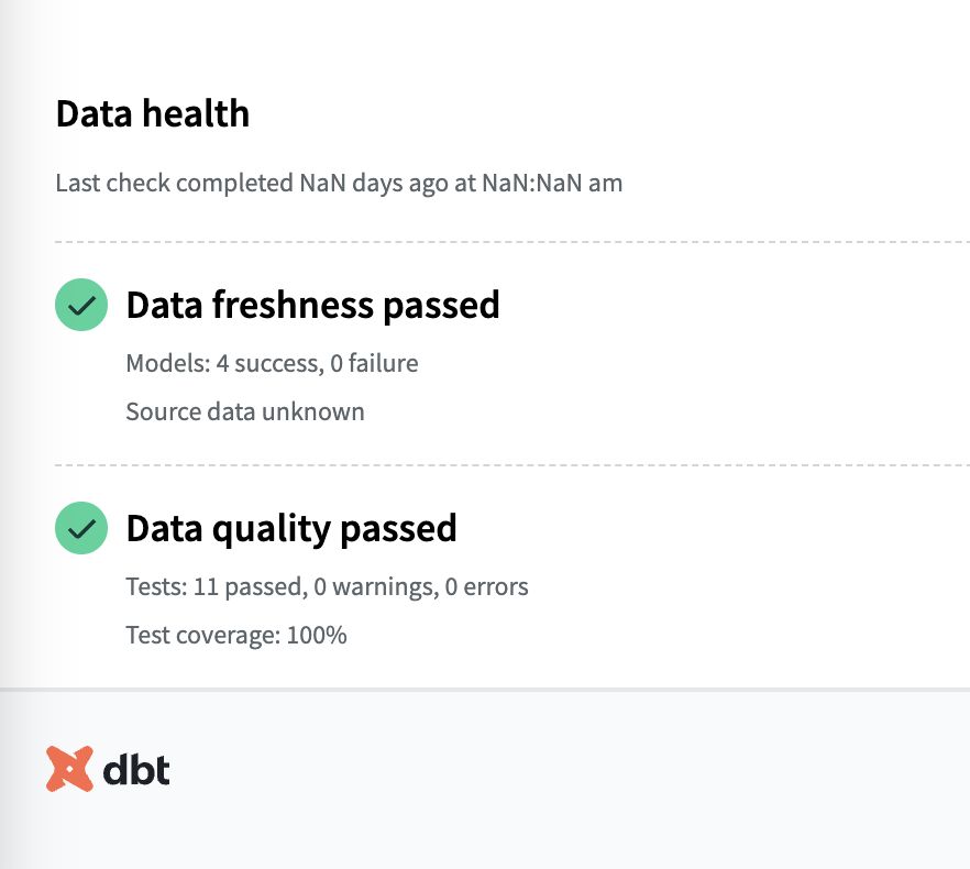 Example of passing Data health tile in your dashboard. Example of passing Data health tile in your dashboard.